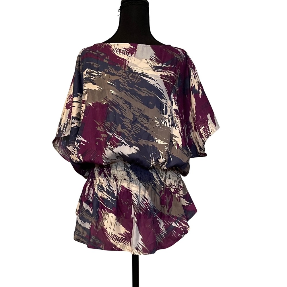 Calvin Klein Jeans Abstract Brushstroke Dolman Sleeve Smocked Waist Top Womens M